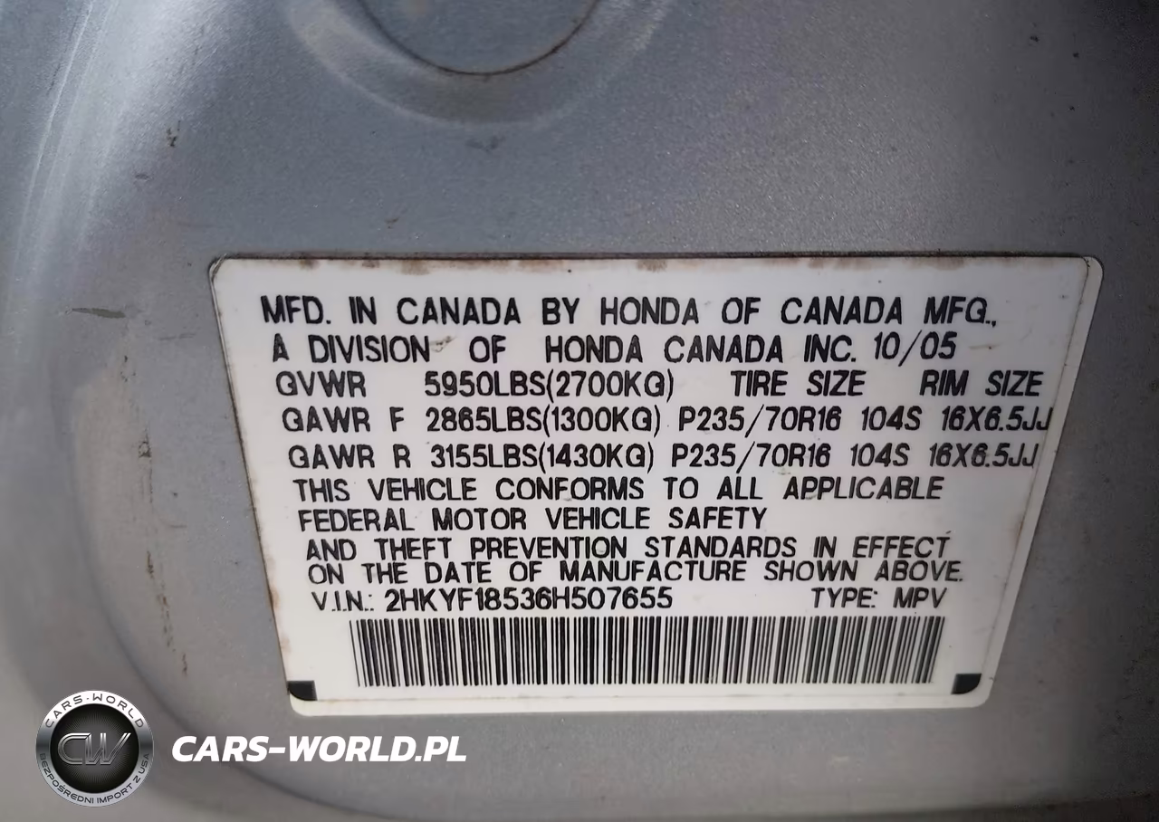 2006 Honda Pilot Ex-L VIN:2HKYF18536H507655 - 9