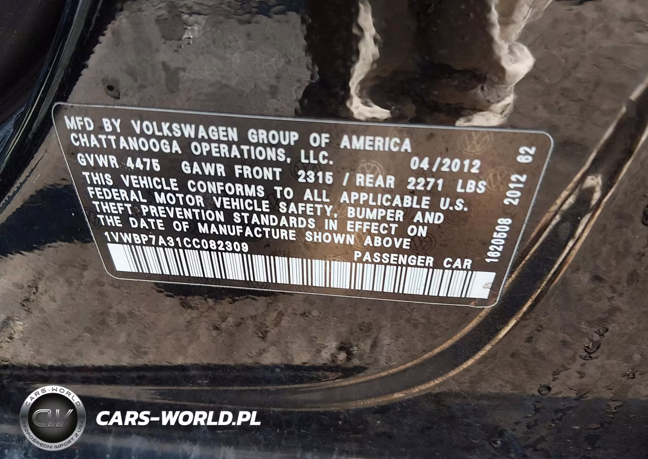 2012 Volkswagen Passat 2.5L Se VIN:1VWBP7A31CC082309 - 9