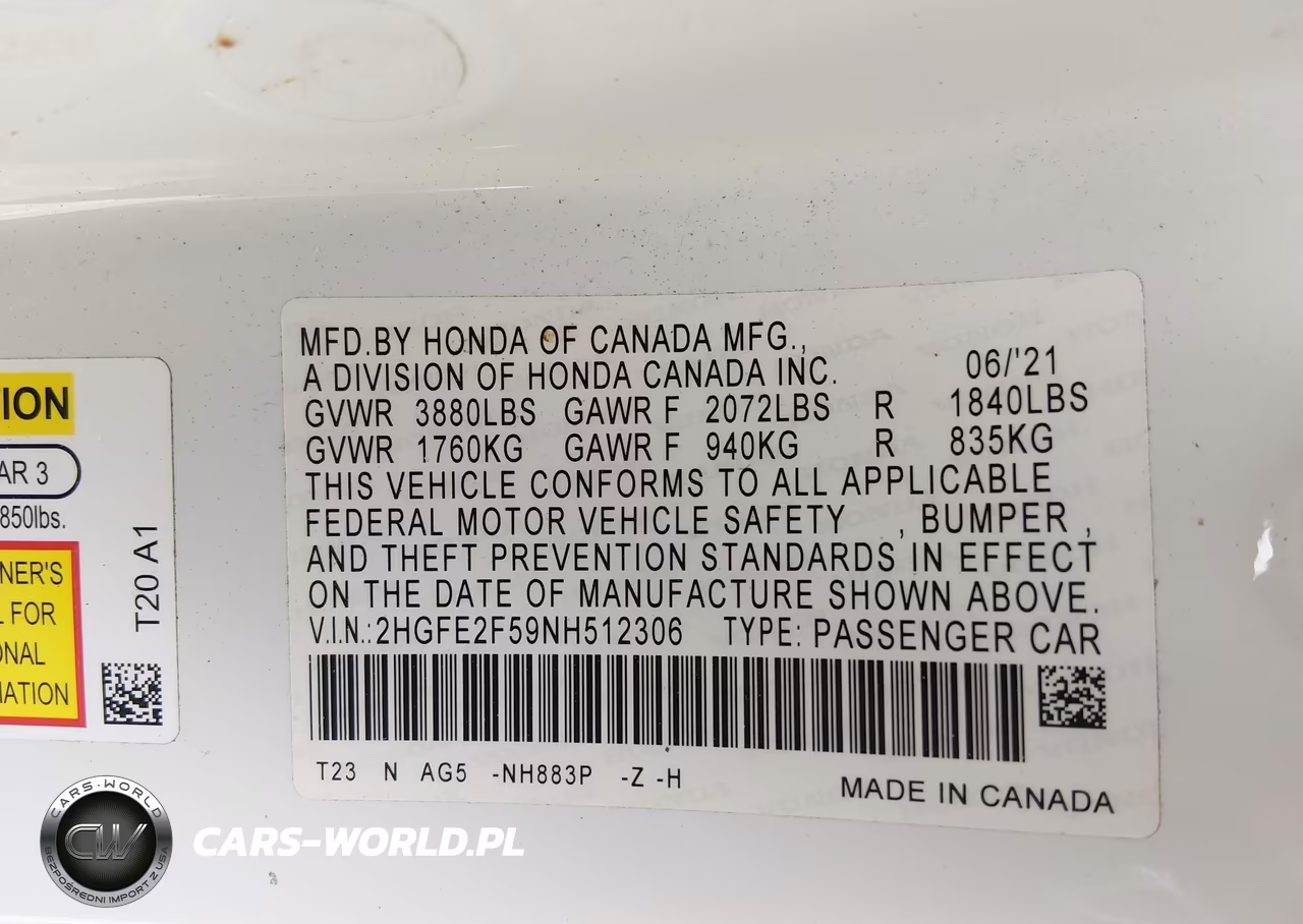 2022 Honda Civic Sport VIN:2HGFE2F59NH512306 - 9
