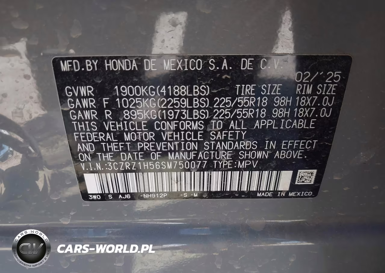 2025 Honda Hr-V 2Wd Sport VIN:3CZRZ1H56SM750077 - 9