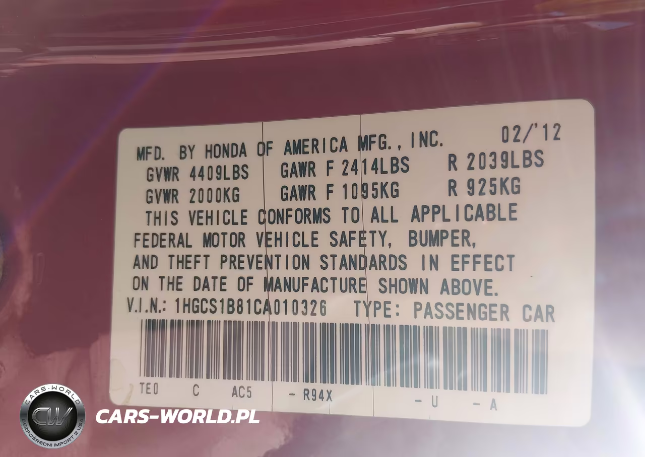 2012 Honda Accord 2.4 Ex-L VIN:1HGCS1B81CA010326 - 9