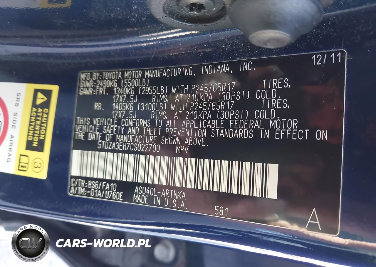 2012 Toyota Highlander VIN:5TDZA3EH7CS022700 - 9