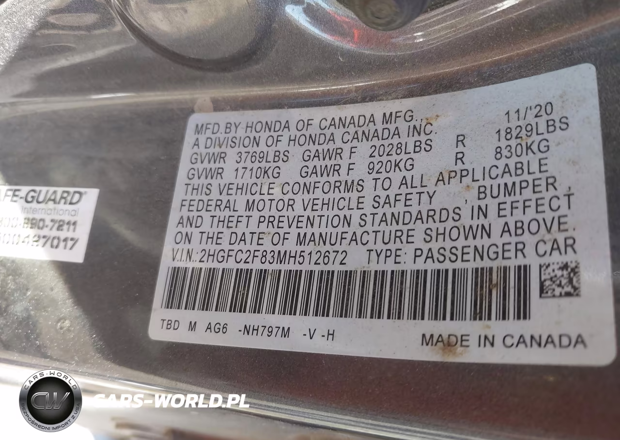 2021 Honda Civic Sport VIN:2HGFC2F83MH512672 - 9