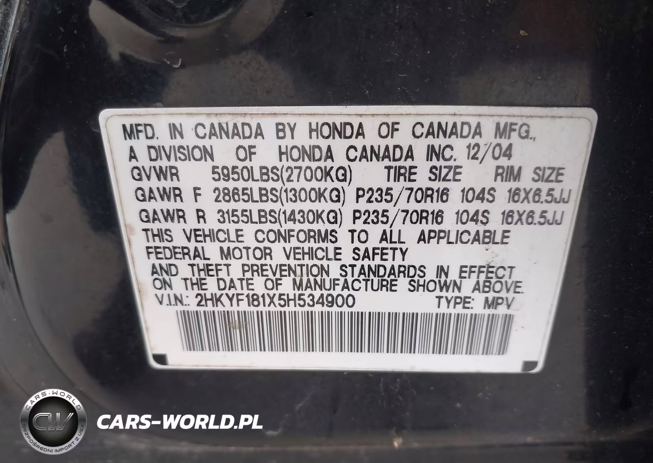 2005 Honda Pilot Lx VIN:2HKYF181X5H534900 - 9
