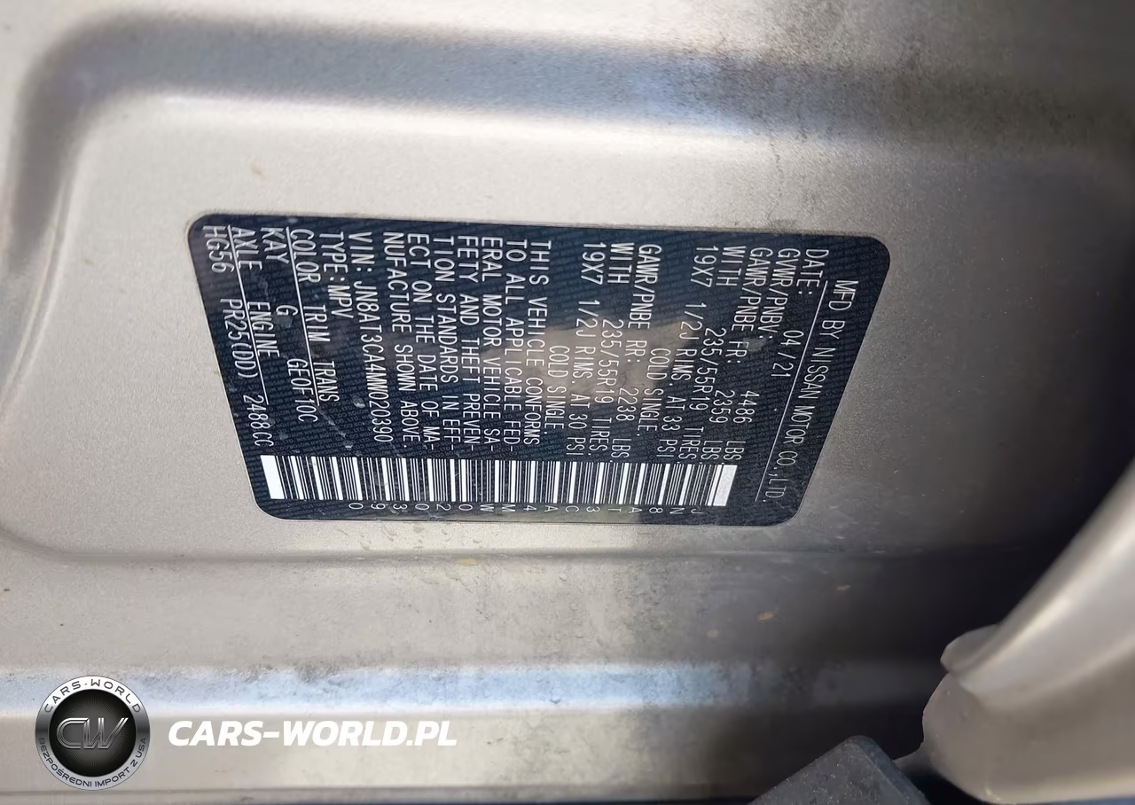 2021 Nissan Rogue Sl Fwd VIN:JN8AT3CA4MW020390 - 9