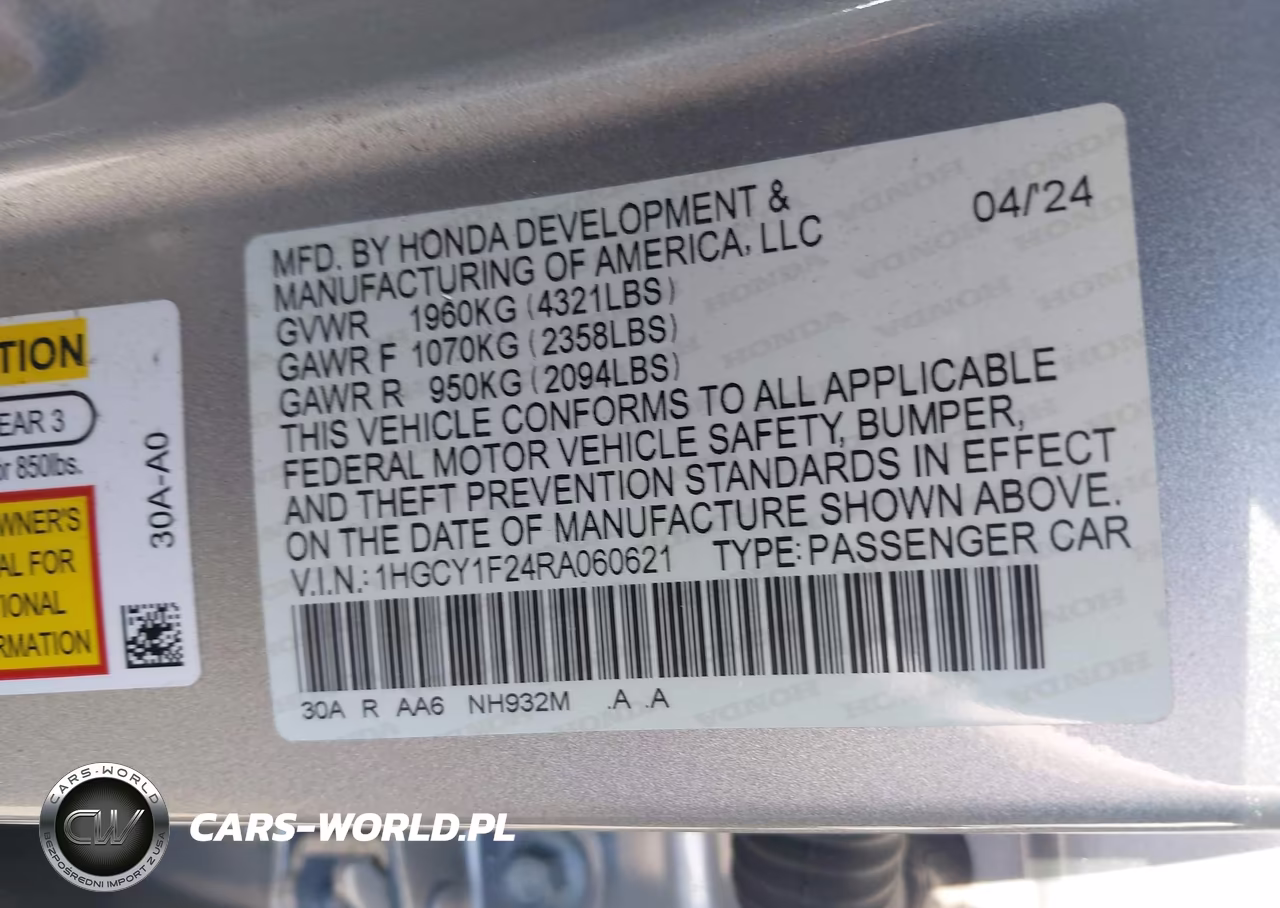 2024 Honda Accord Lx VIN:1HGCY1F24RA060621 - 9