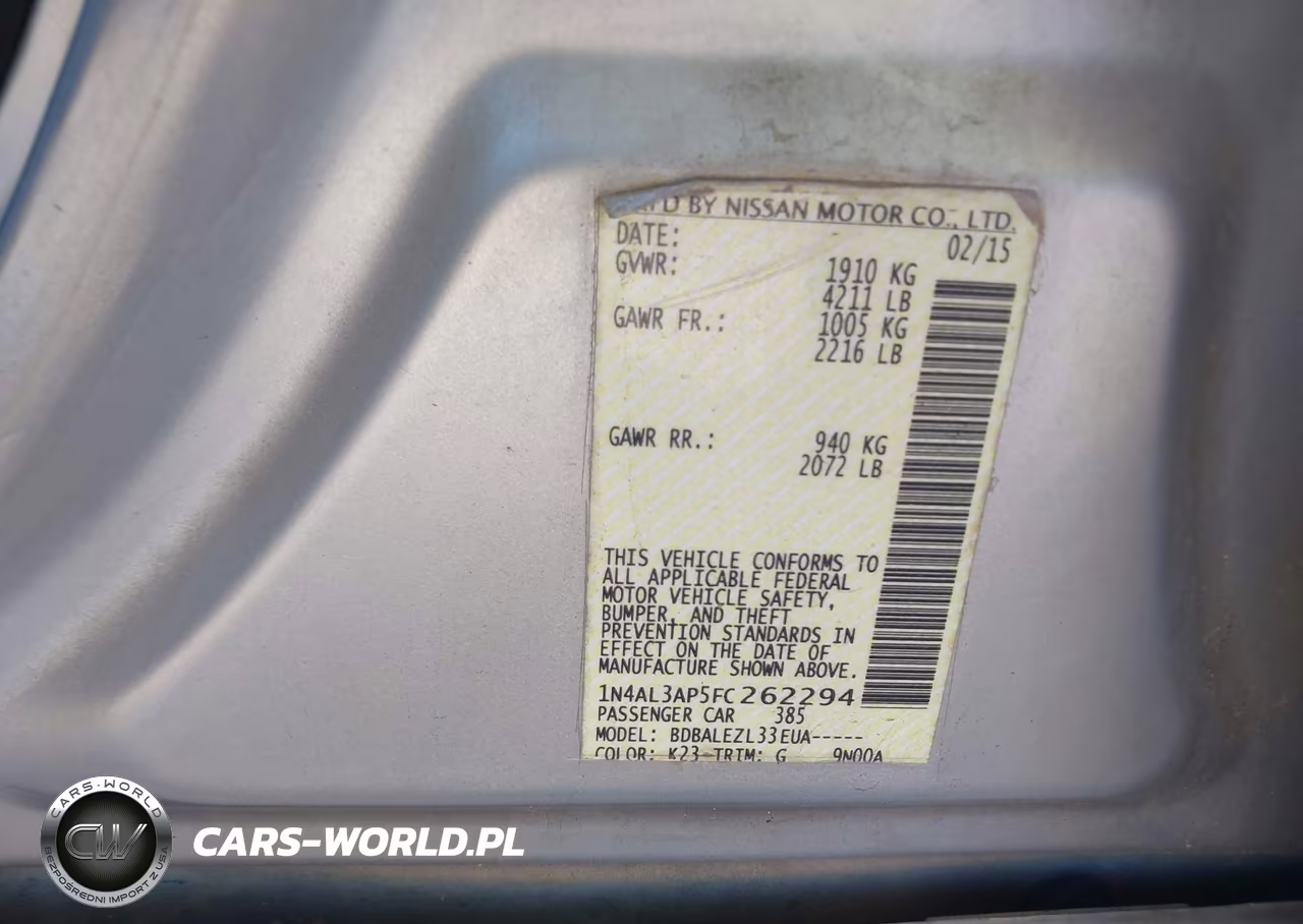 2015 Nissan Altima 2.5-2.5 S-2.5 Sl-2.5 Sv VIN:1N4AL3AP5FC262294 - 9
