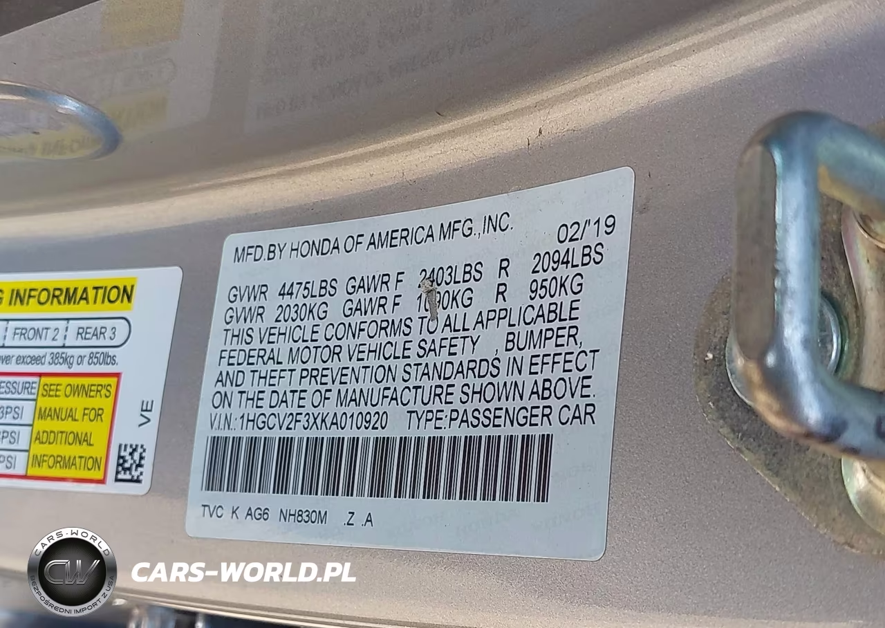 2019 Honda Accord Sport 2.0T VIN:1HGCV2F3XKA010920 - 9