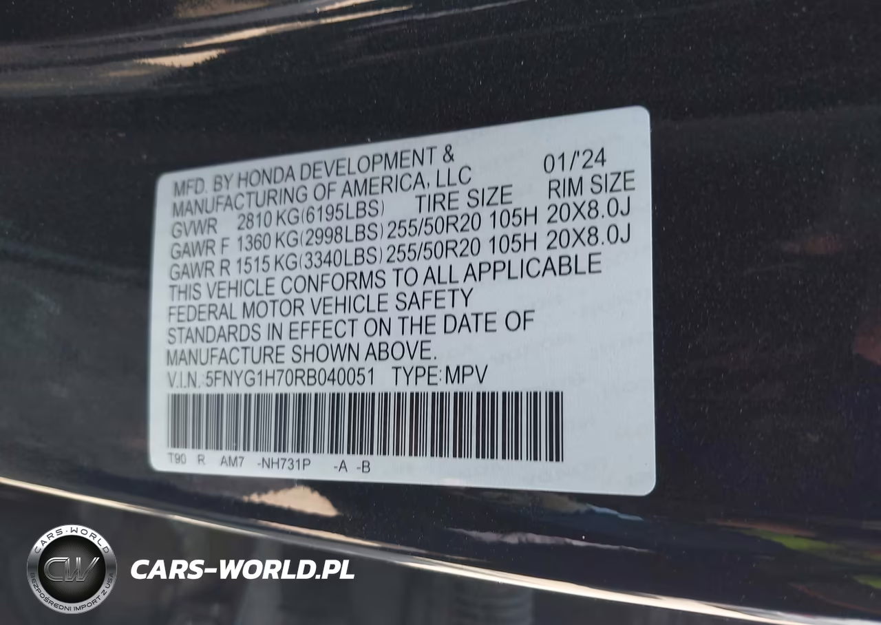 2024 Honda Pilot Touring VIN:5FNYG1H70RB040051 - 9