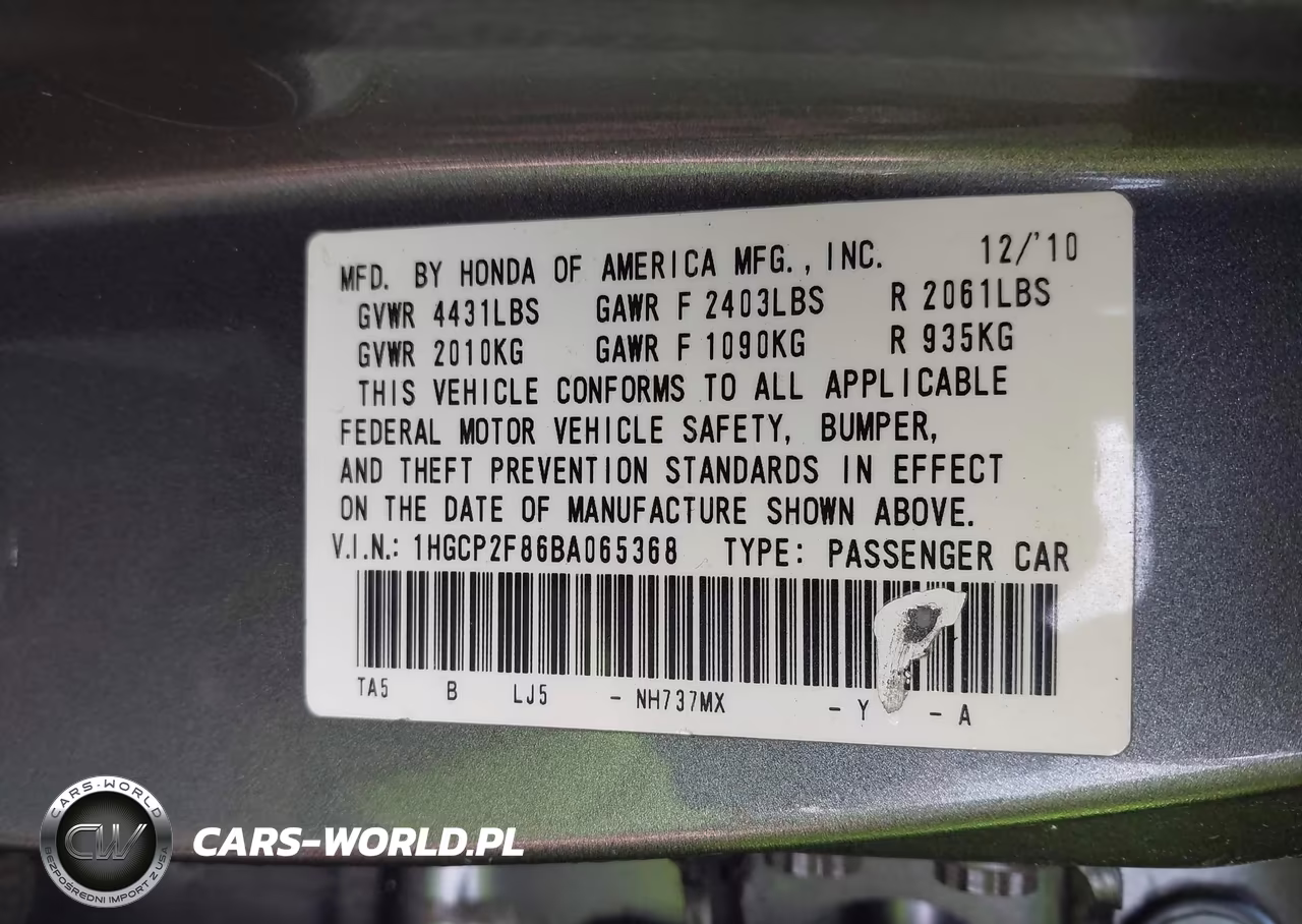 2011 Honda Accord 2.4 Ex-L VIN:1HGCP2F86BA065368 - 9