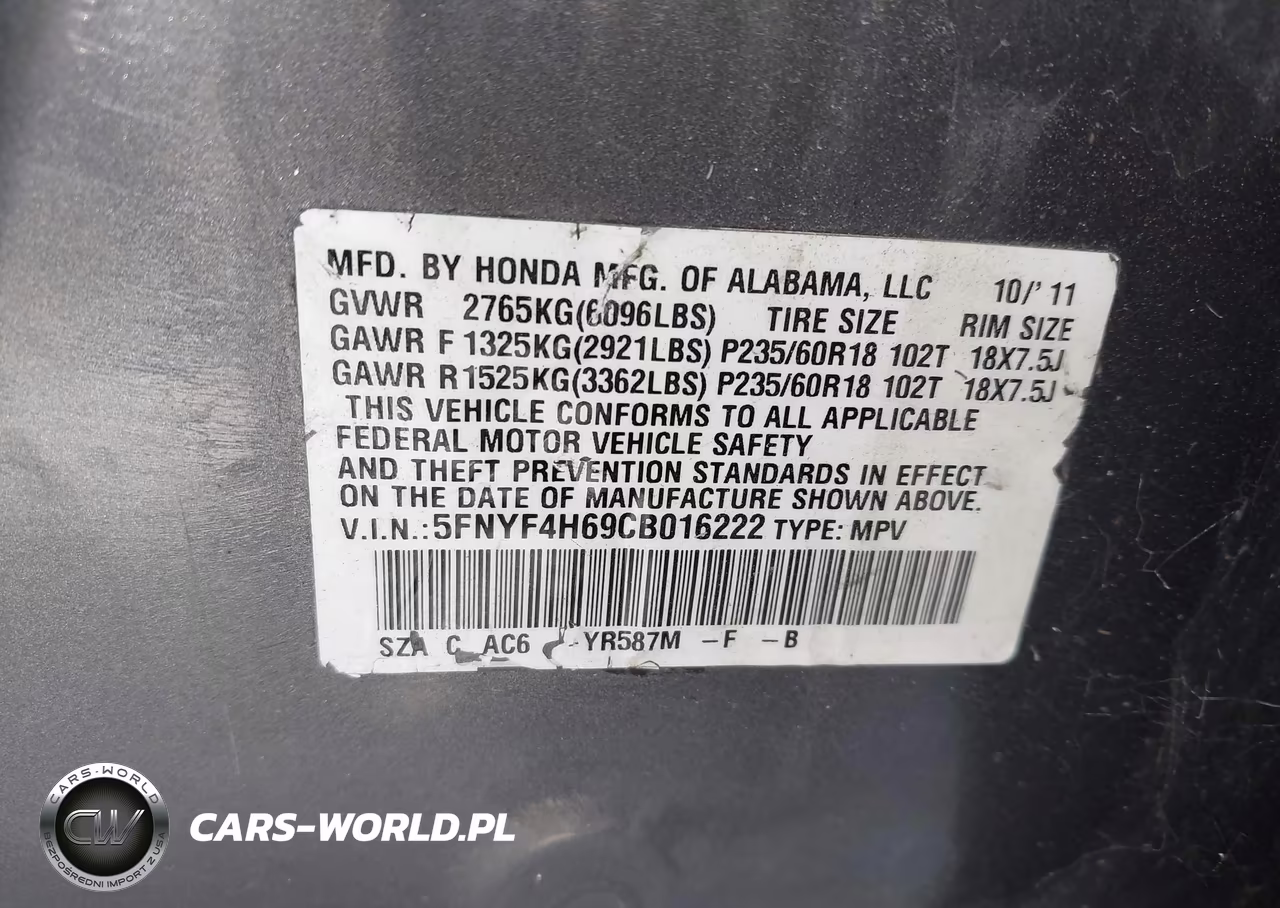 2012 Honda Pilot Ex-L VIN:5FNYF4H69CB016222 - 9