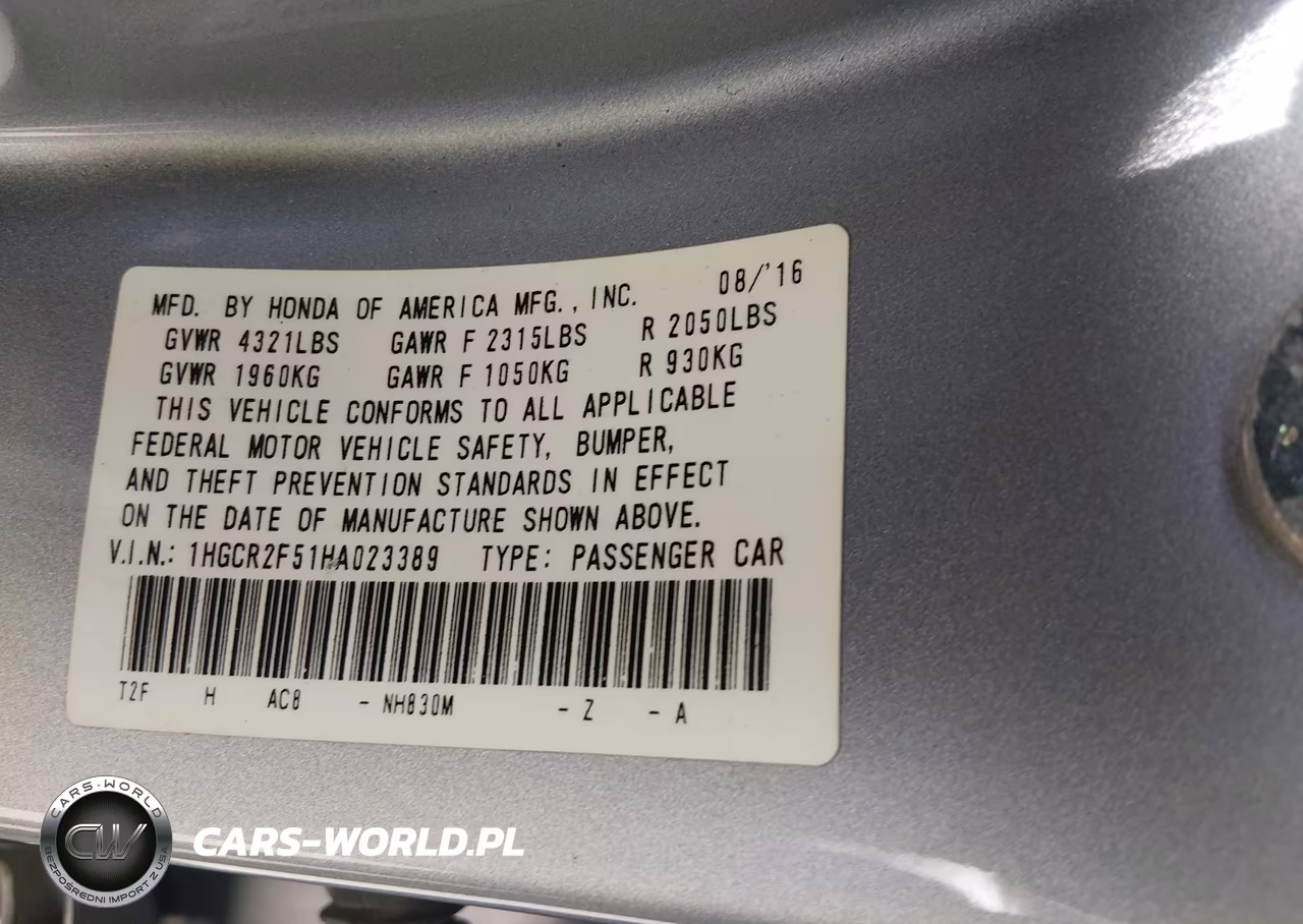 2017 Honda Accord Sport VIN:1HGCR2F51HA023389 - 9