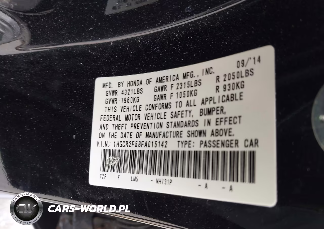 2015 Honda Accord Sport VIN:1HGCR2F58FA015142 - 9