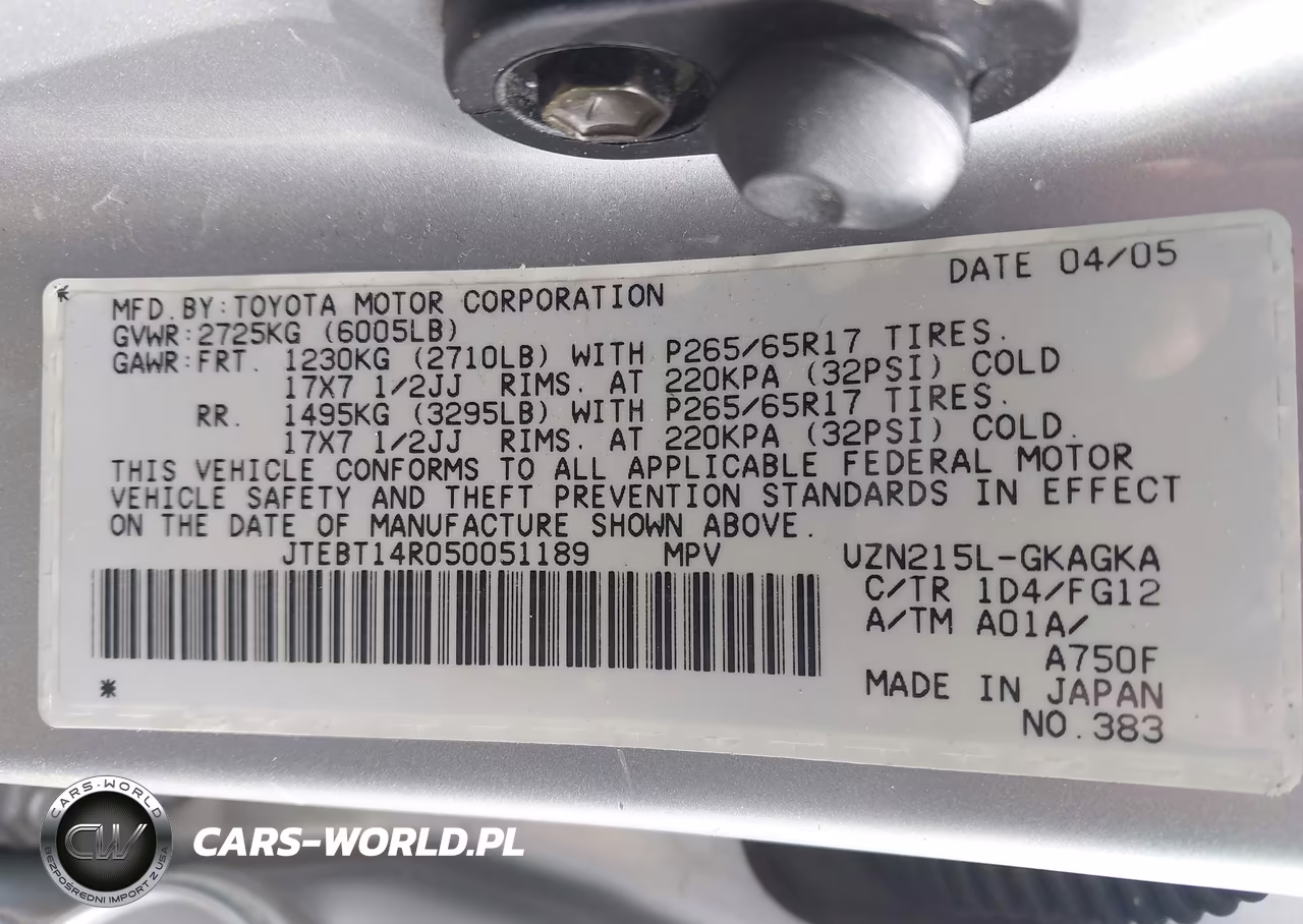 2005 Toyota 4Runner Sr5 V8 VIN:JTEBT14R050051189 - 9