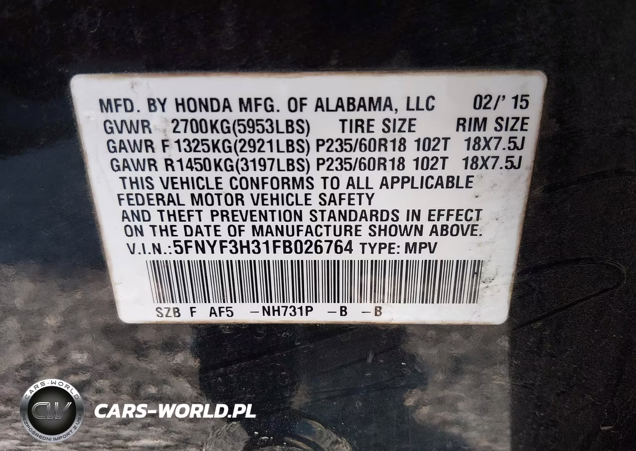 2015 Honda Pilot Se VIN:5FNYF3H31FB026764 - 9
