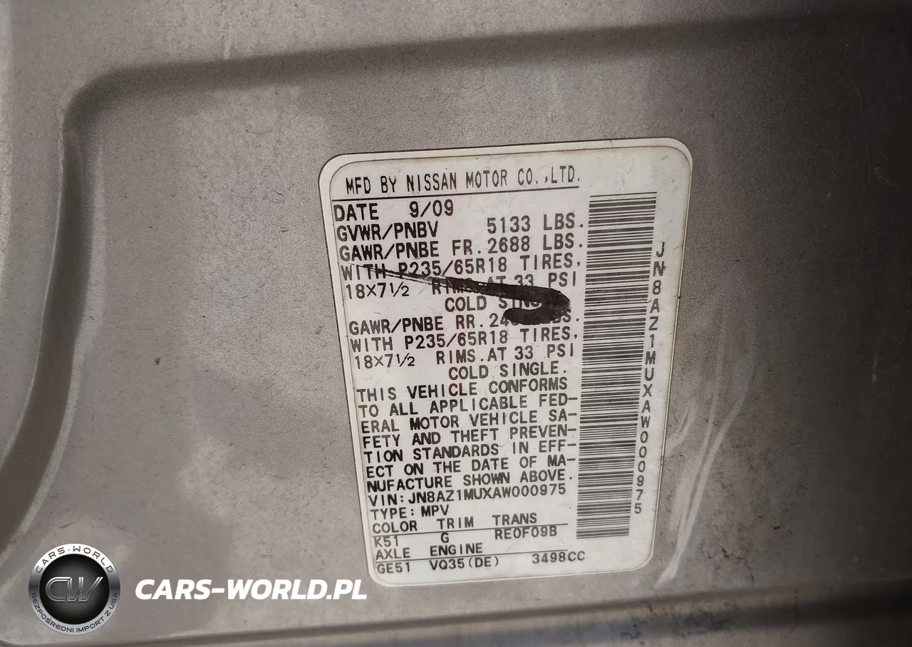 2010 Nissan Murano Sl VIN:JN8AZ1MUXAW000975 - 9