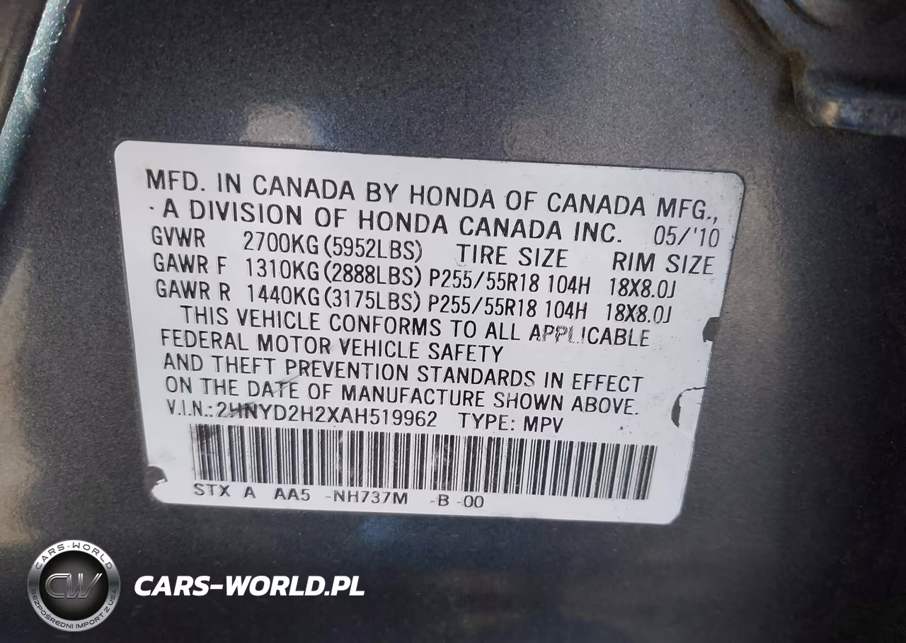 2010 Acura Mdx 3.7L (A6) VIN:2HNYD2H2XAH519962 - 9