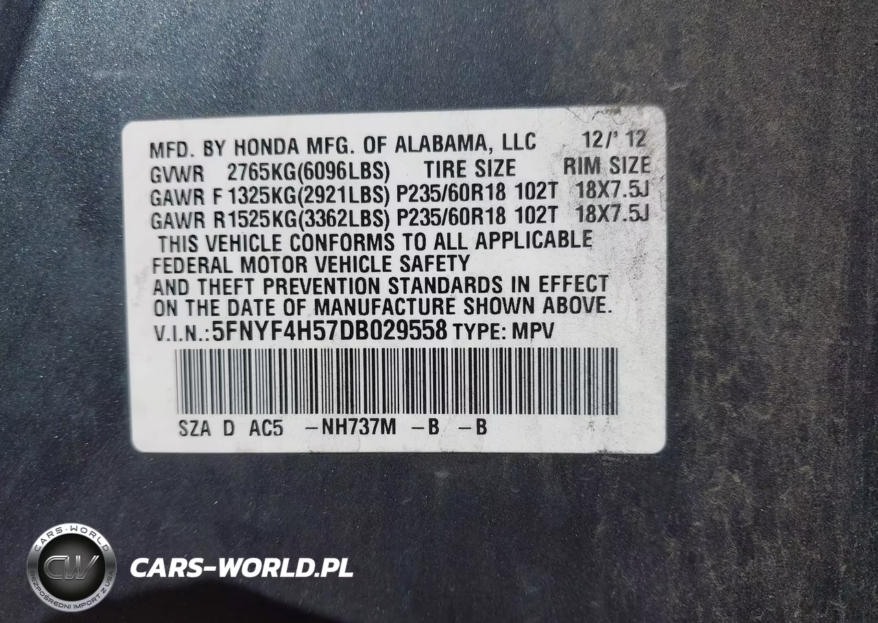 2013 Honda Pilot Ex-L VIN:5FNYF4H57DB029558 - 9