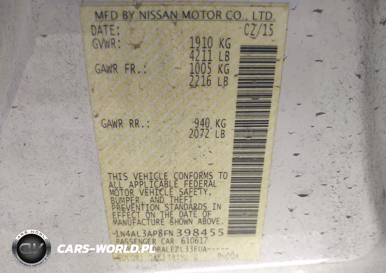 2015 Nissan Altima 2.5-2.5 S-2.5 Sl-2.5 Sv VIN:1N4AL3AP8FN398455 - 9