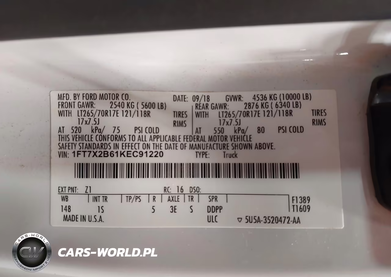 2019 Ford F-250 Xl VIN:1FT7X2B61KEC91220 - 9
