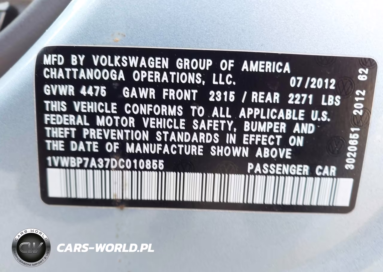 2013 Volkswagen Passat 2.5L Se VIN:1VWBP7A37DC010855 - 9