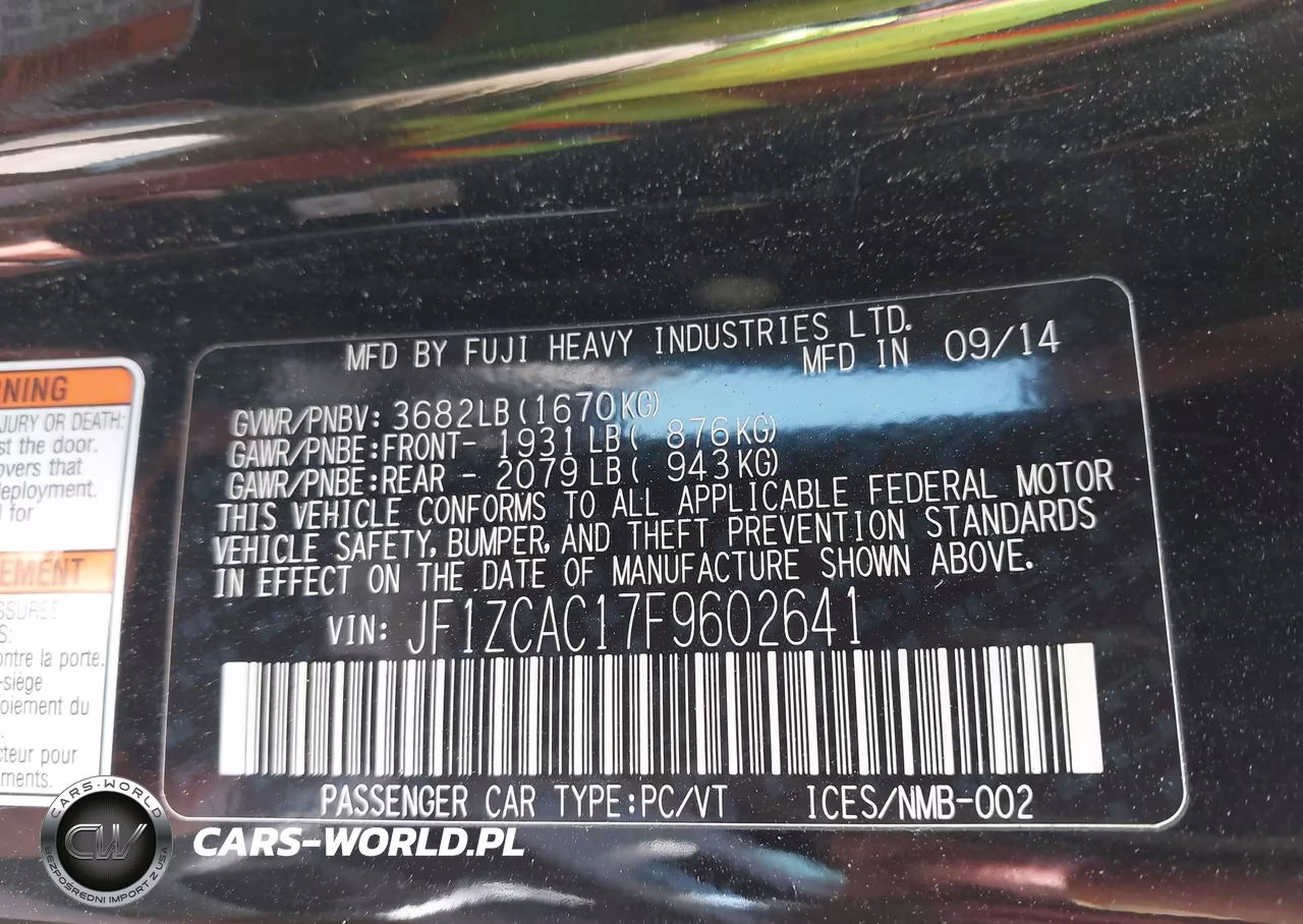 2015 Subaru Brz Limited VIN:JF1ZCAC17F9602641 - 9
