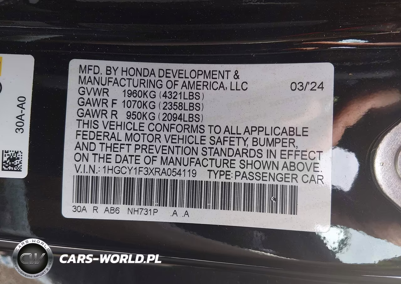 2024 Honda Accord Ex VIN:1HGCY1F3XRA054119 - 9