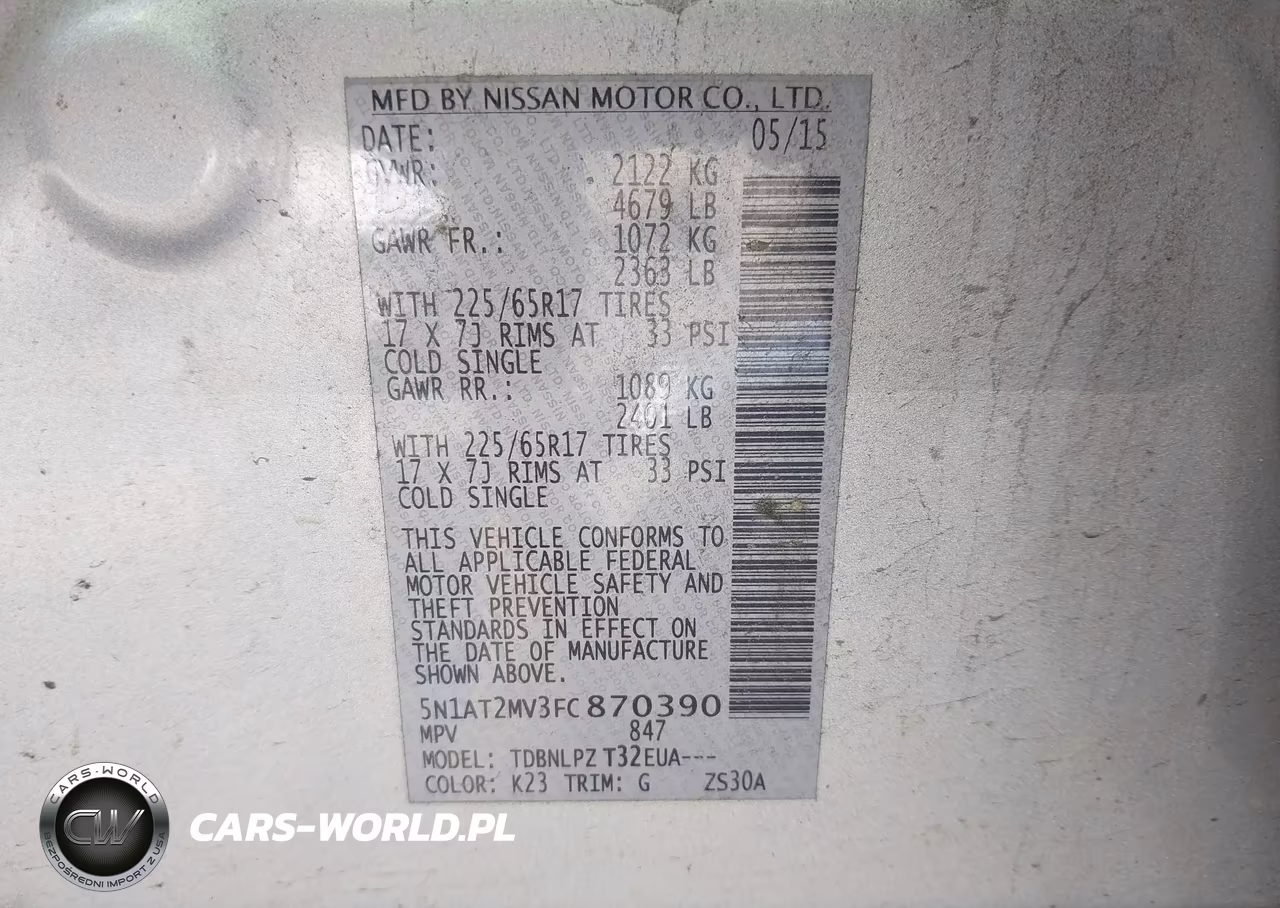 2015 Nissan Rogue S-Sl-Sv VIN:5N1AT2MV3FC870390 - 9