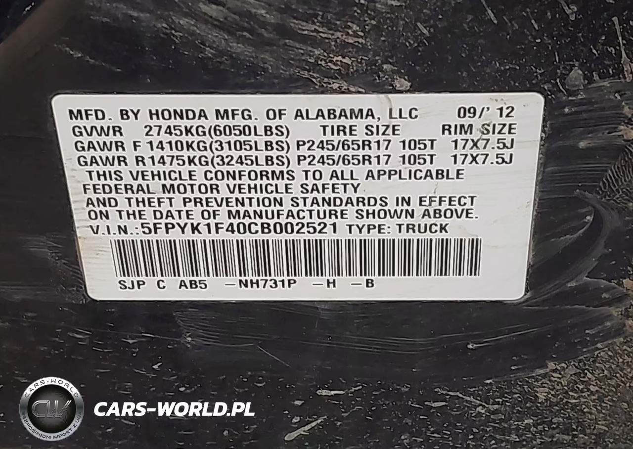 2012 Honda Ridgeline Rts VIN:5FPYK1F40CB002521 - 9