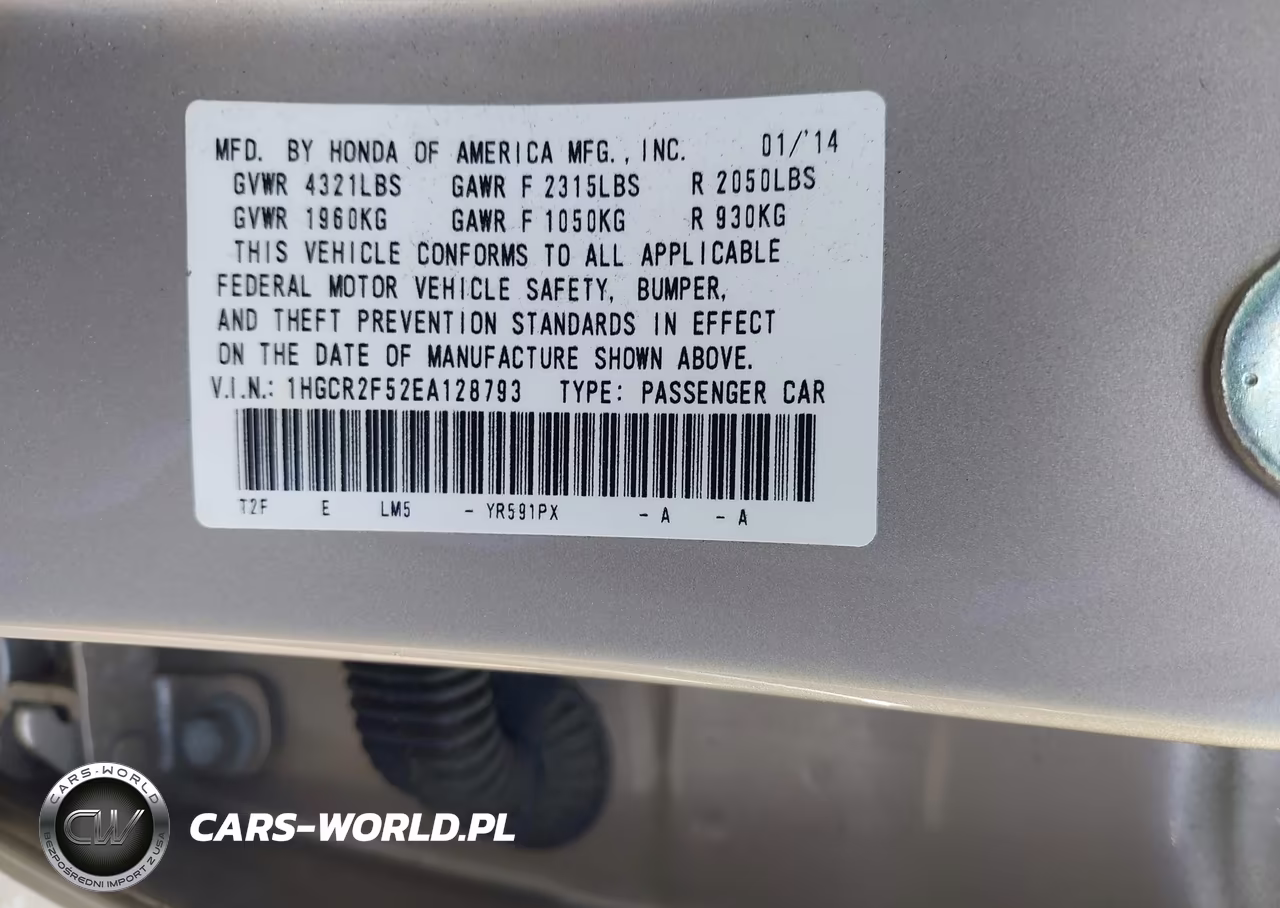 2014 Honda Accord Sport VIN:1HGCR2F52EA128793 - 9