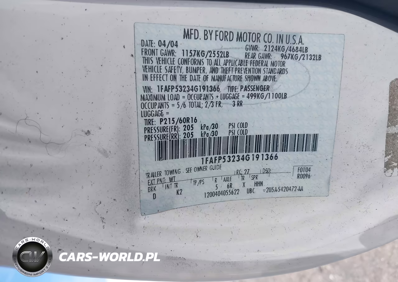 2004 Ford Taurus Se VIN:1FAFP53234G191366 - 9