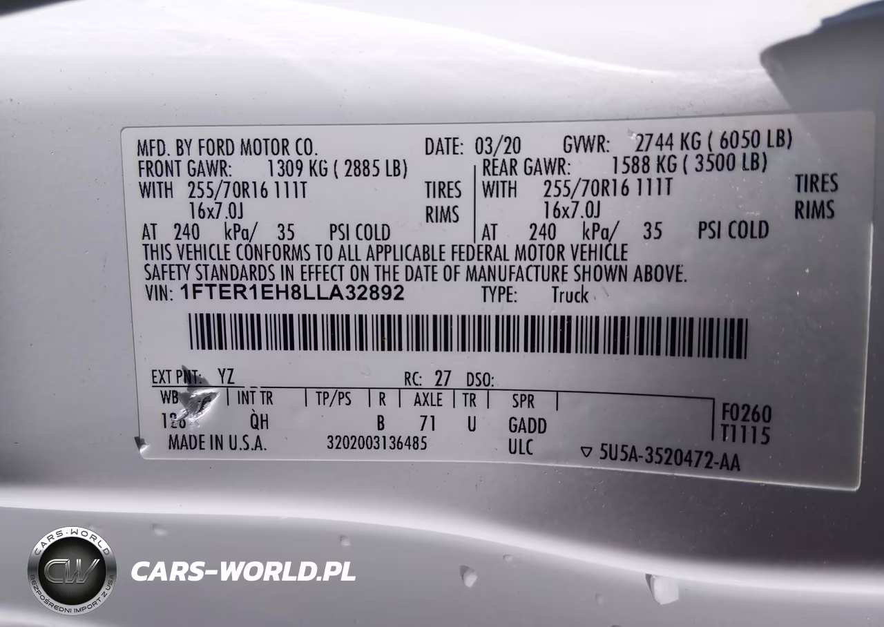 2020 Ford Ranger Xl VIN:1FTER1EH8LLA32892 - 9