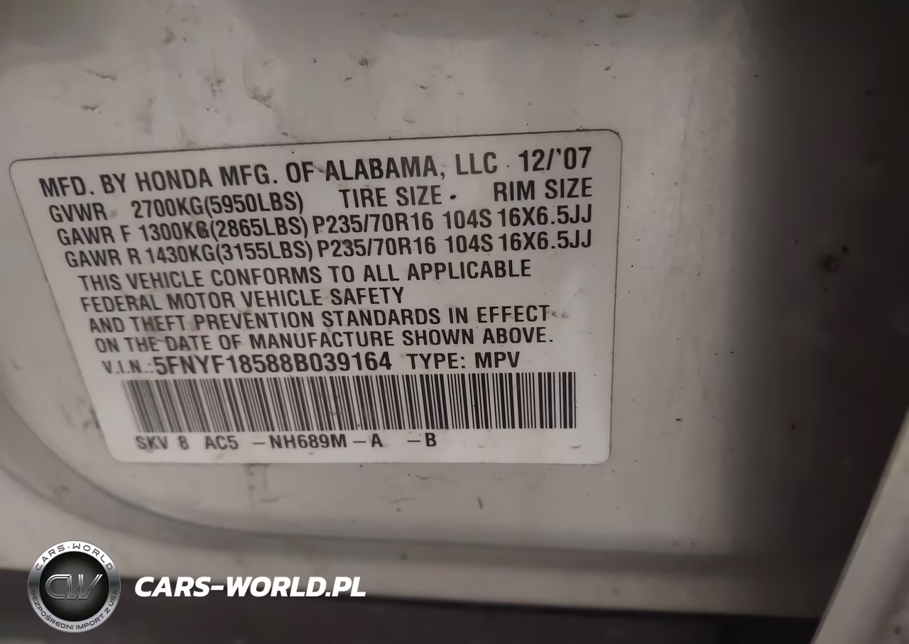 2008 Honda Pilot Ex-L VIN:5FNYF18588B039164 - 9