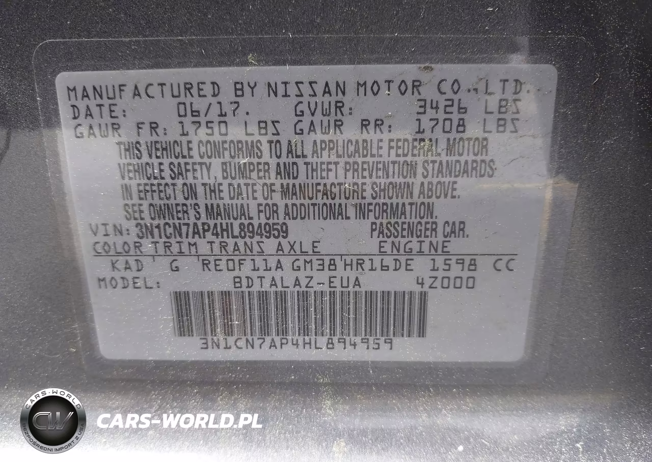 2017 Nissan Versa 1.6 S+ VIN:3N1CN7AP4HL894959 - 9
