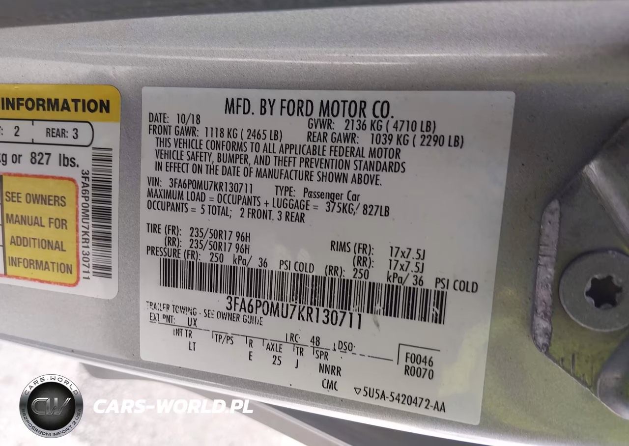 2019 Ford Fusion Hybrid Sel VIN:3FA6P0MU7KR130711 - 9