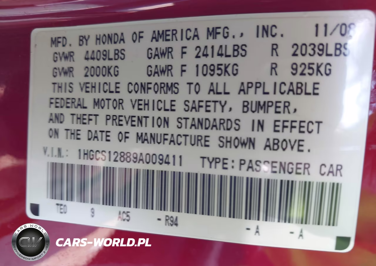 2009 Honda Accord 2.4 Ex-L VIN:1HGCS12889A009411 - 9