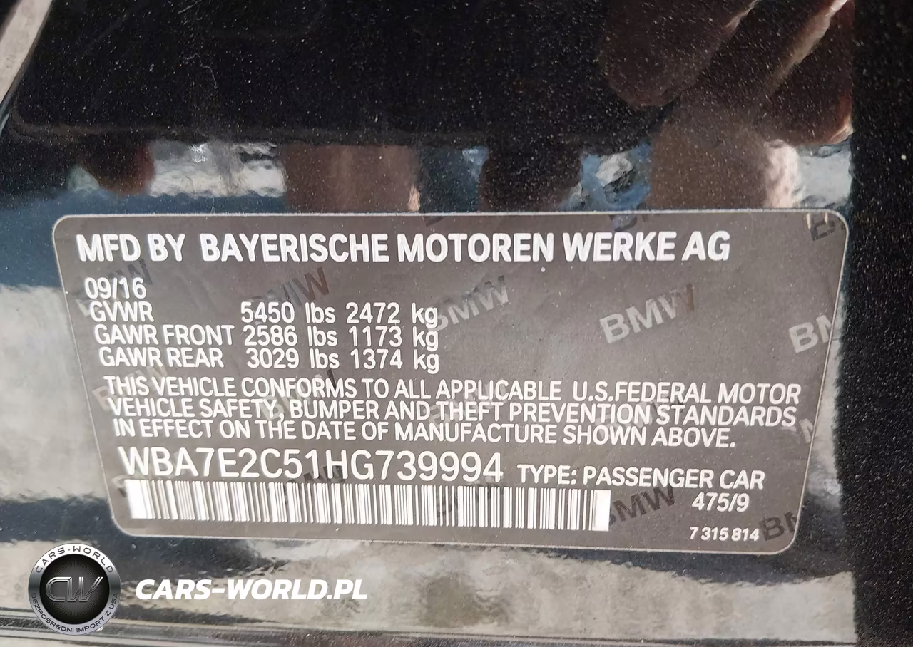 2017 BMW 740I VIN:WBA7E2C51HG739994 - 9