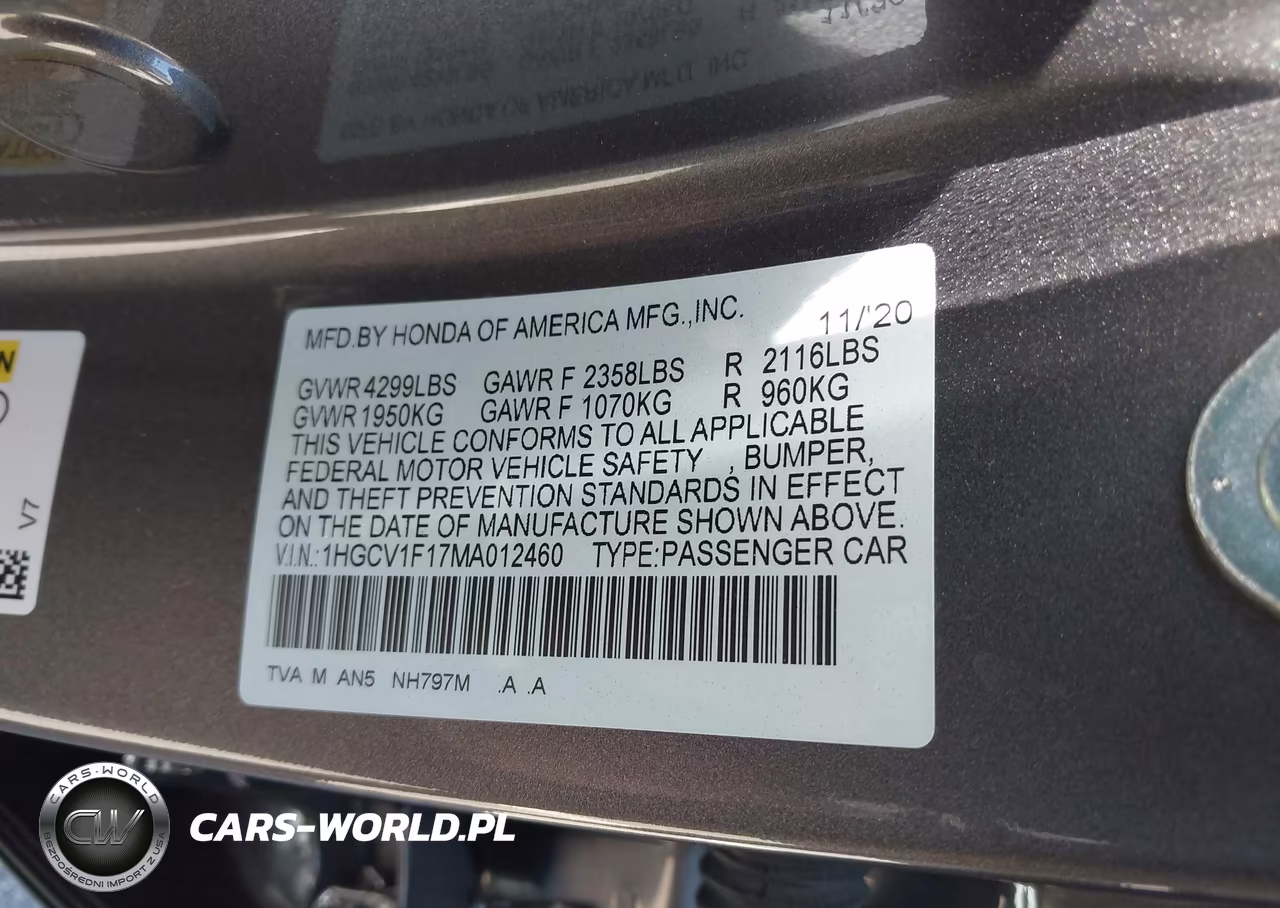 2021 Honda Accord Lx VIN:1HGCV1F17MA012460 - 9