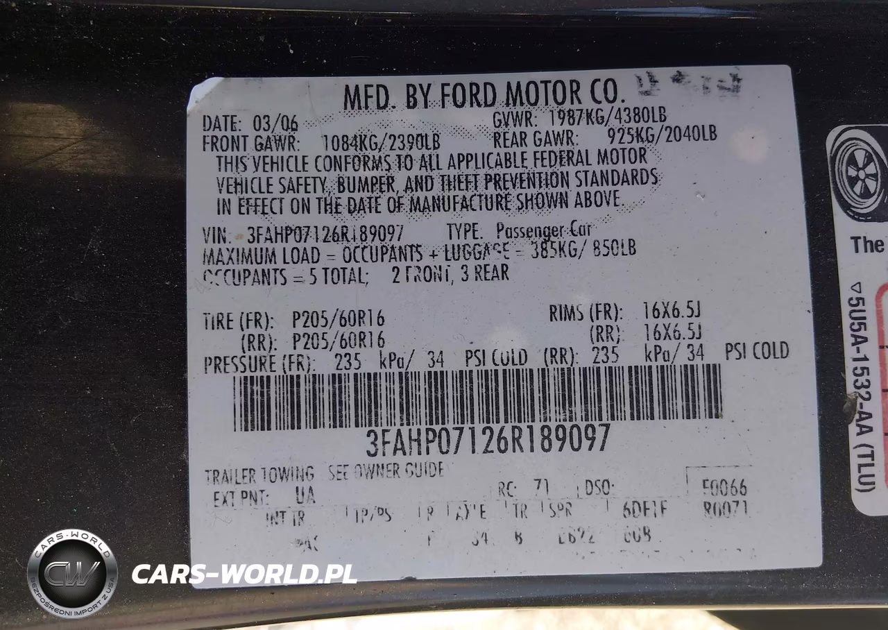 2006 Ford Fusion Se VIN:3FAHP07126R189097 - 9