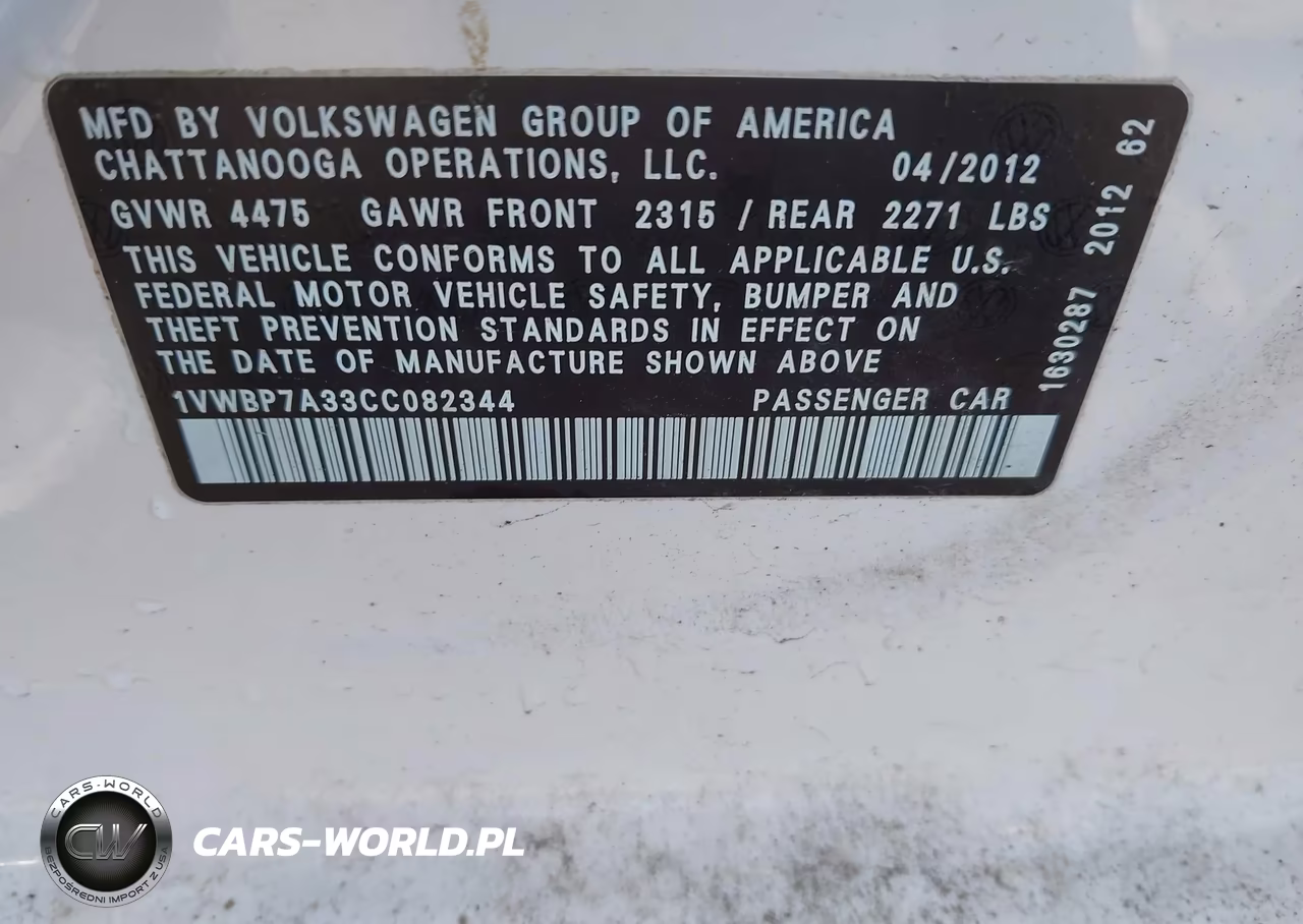 2012 Volkswagen Passat 2.5L Se VIN:1VWBP7A33CC082344 - 9