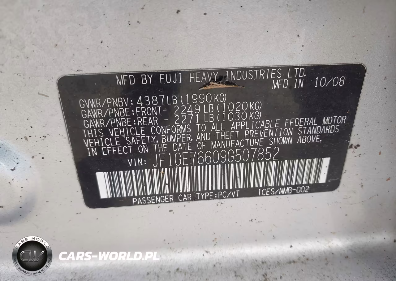 2009 Subaru Impreza Wrx VIN:JF1GE76609G507852 - 9