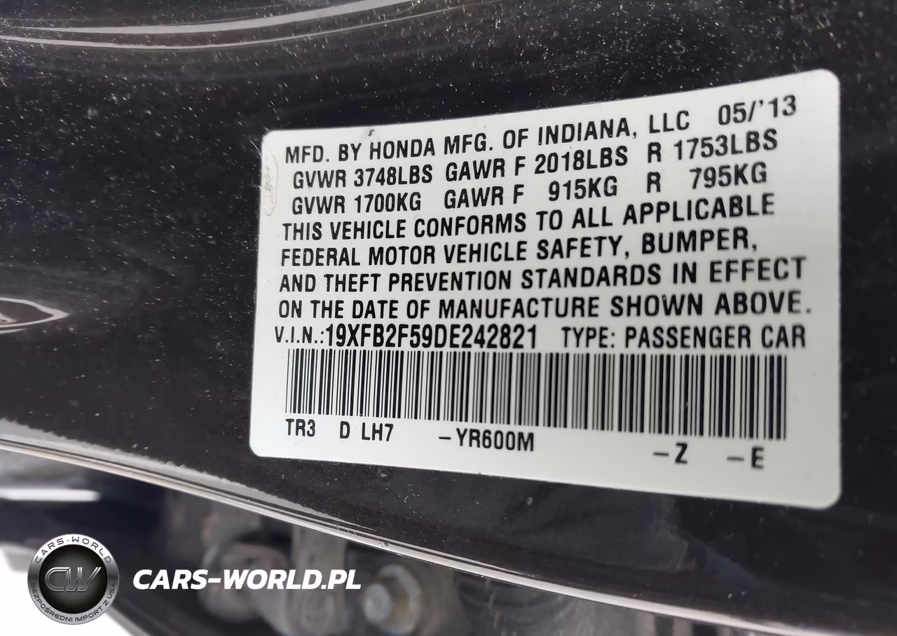 2013 Honda Civic Lx VIN:19XFB2F59DE242821 - 9