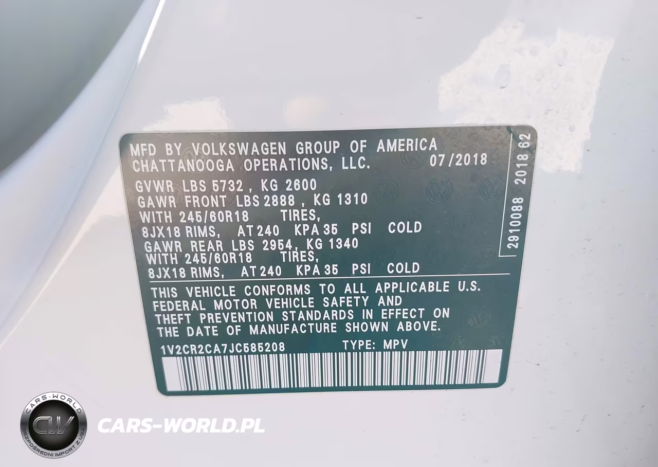 2018 Volkswagen Atlas 3.6L V6 Se VIN:1V2CR2CA7JC585208 - 9