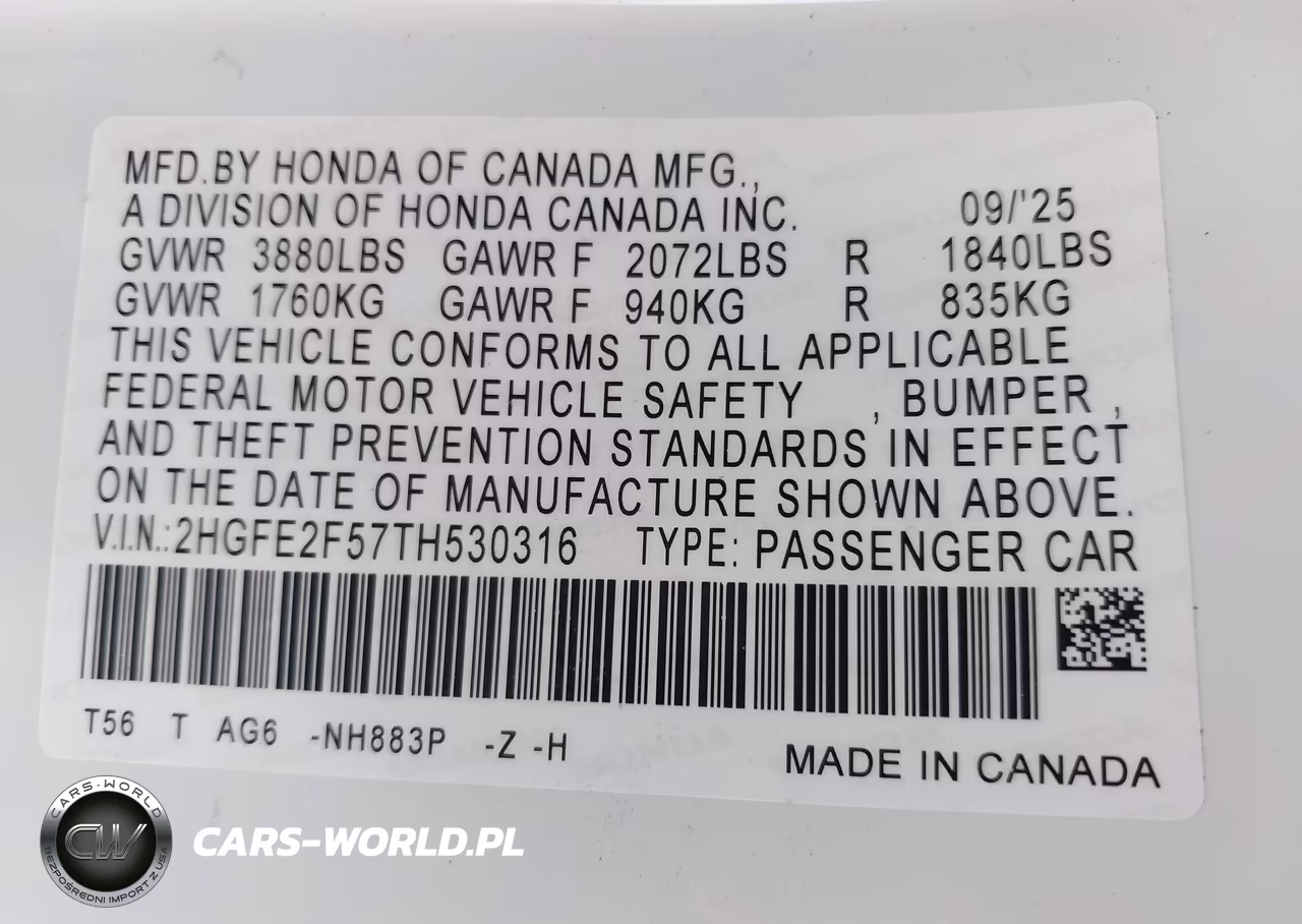 2026 Honda Civic Sport VIN:2HGFE2F57TH530316 - 9