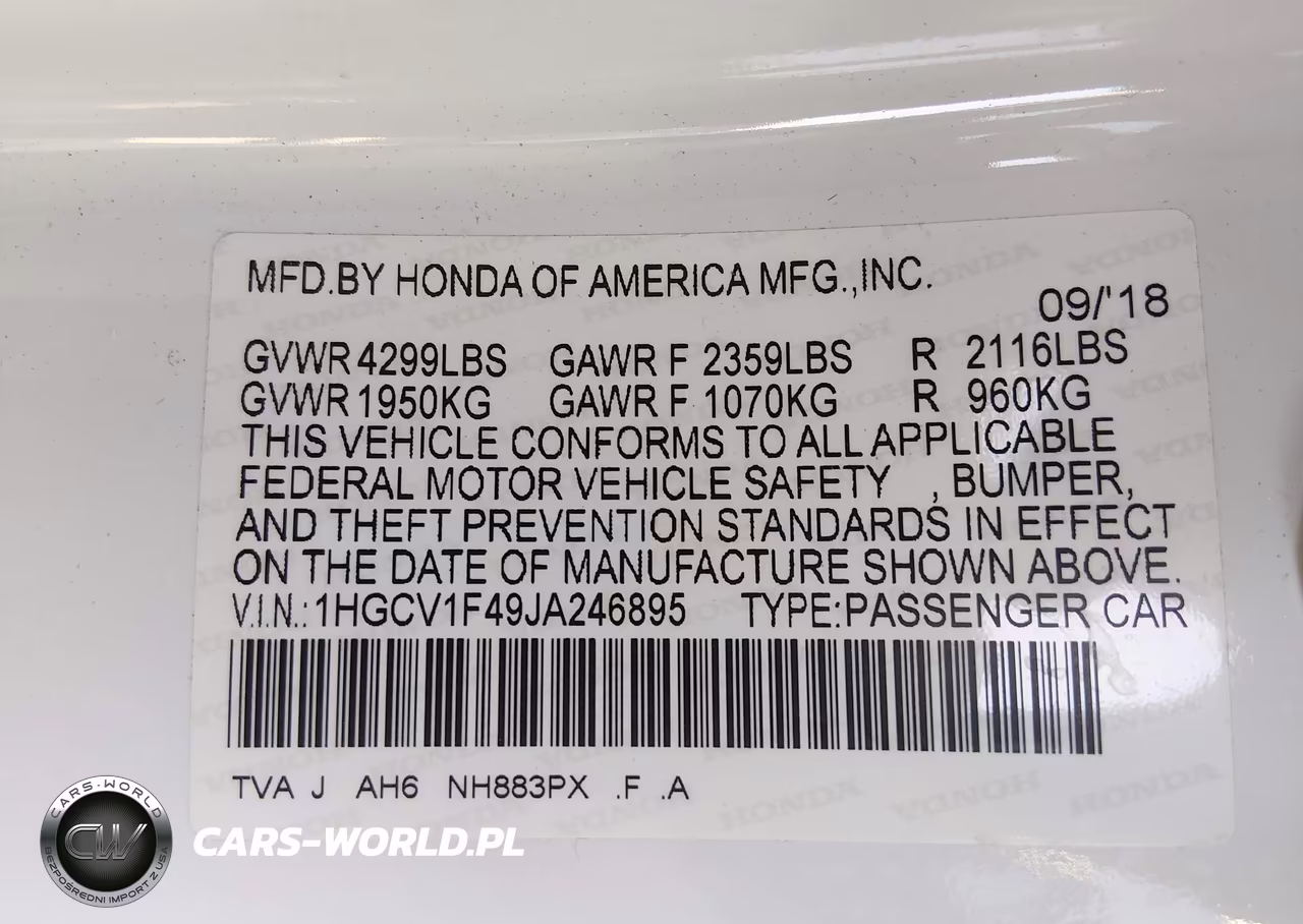 2018 Honda Accord Ex VIN:1HGCV1F49JA246895 - 9