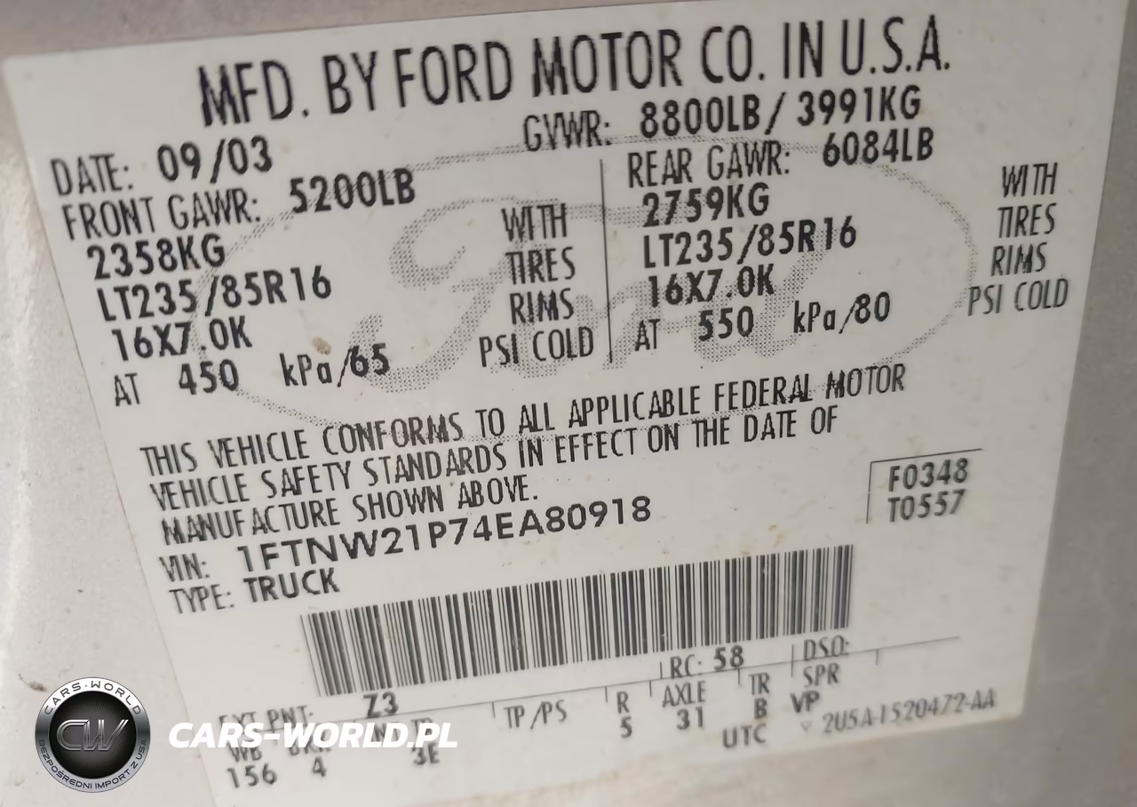 2004 Ford F-250 Lariat-Xl-Xlt VIN:1FTNW21P74EA80918 - 9