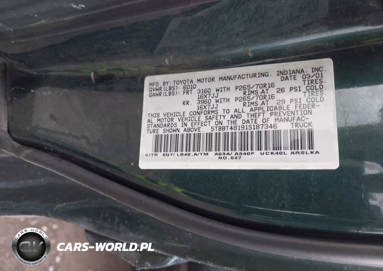 2001 Toyota Tundra Ltd V8 VIN:5TBBT48191S187346 - 9
