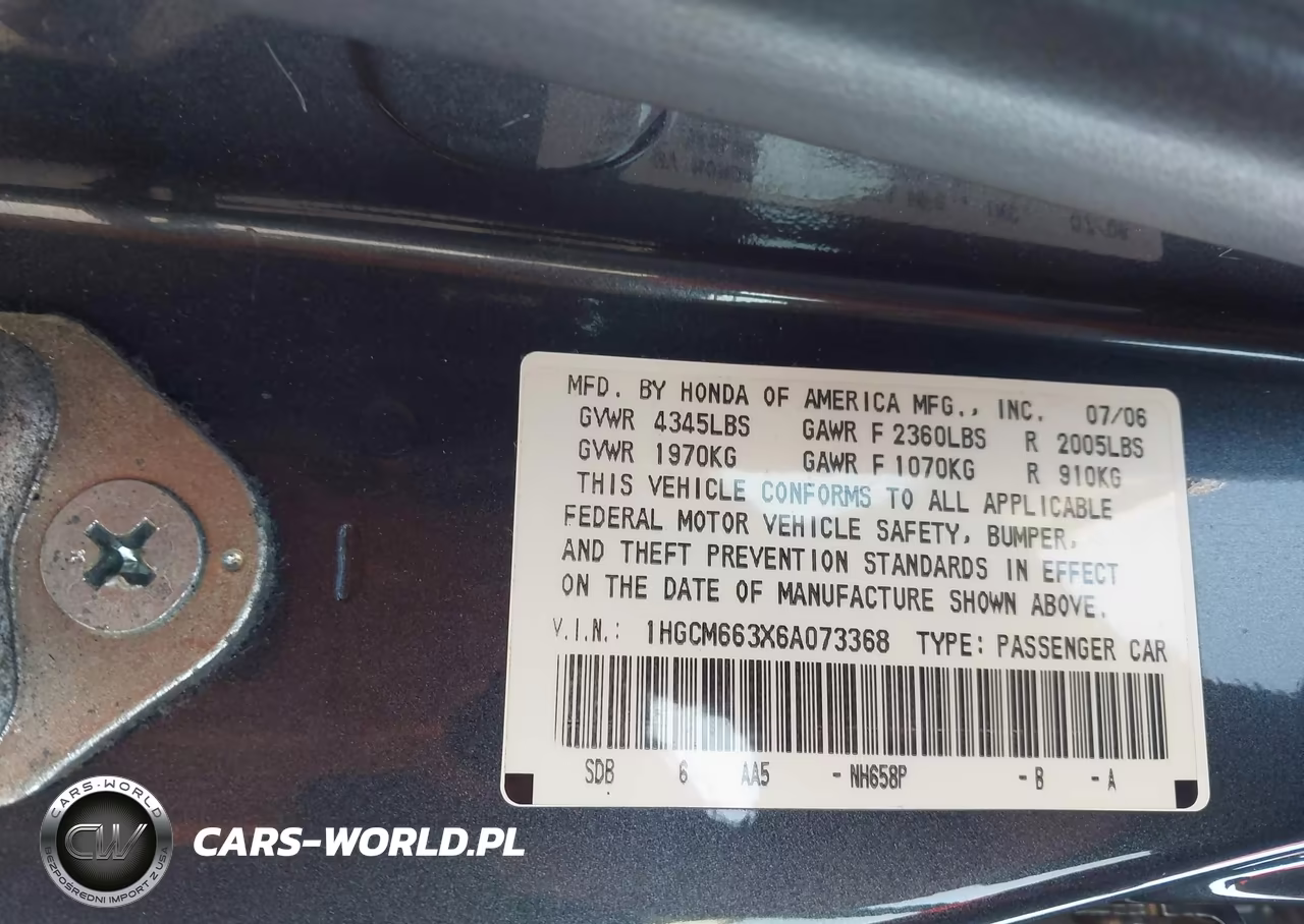 2006 Honda Accord 3.0 Lx VIN:1HGCM663X6A073368 - 9