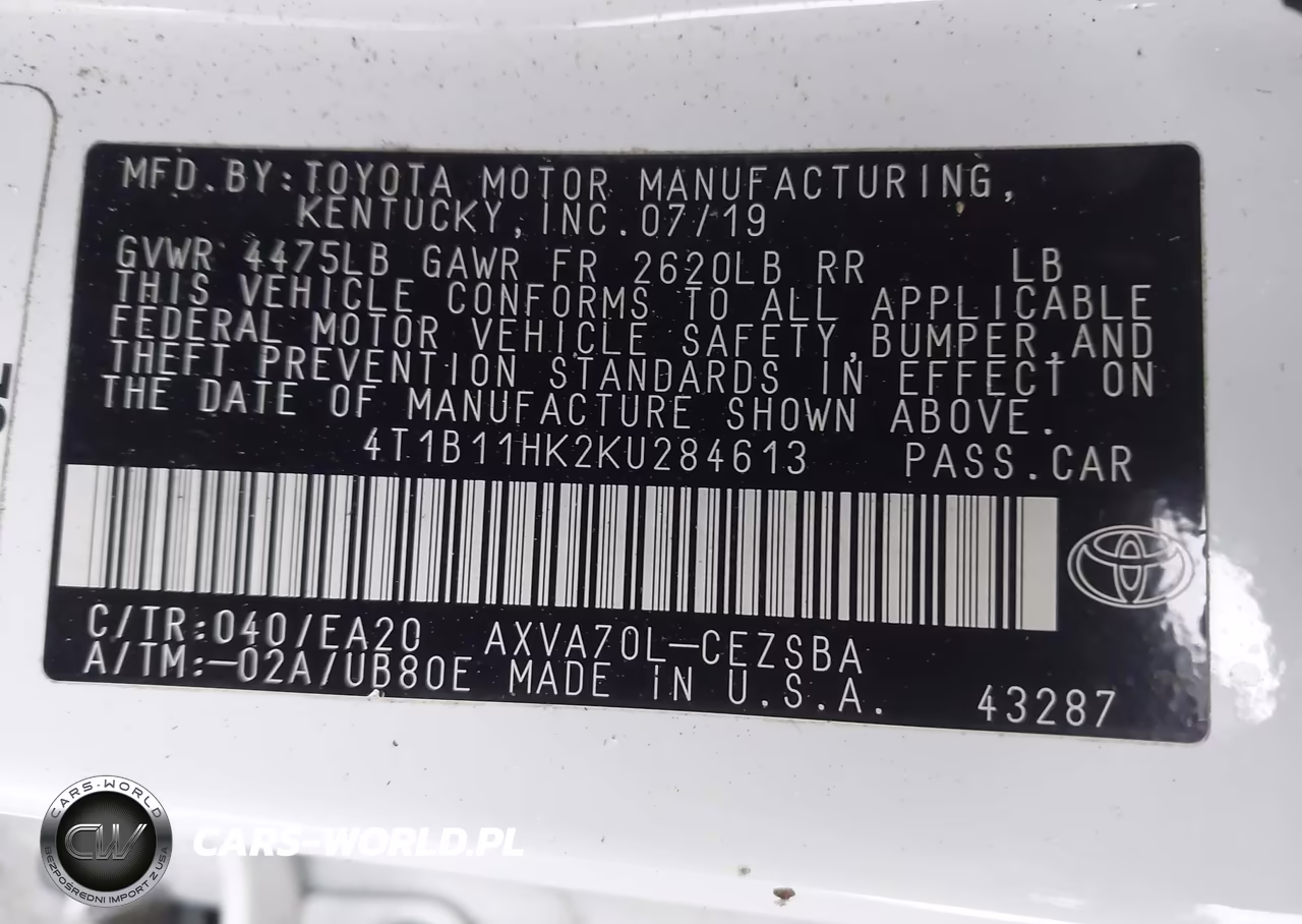 2019 Toyota Camry Se VIN:4T1B11HK2KU284613 - 9