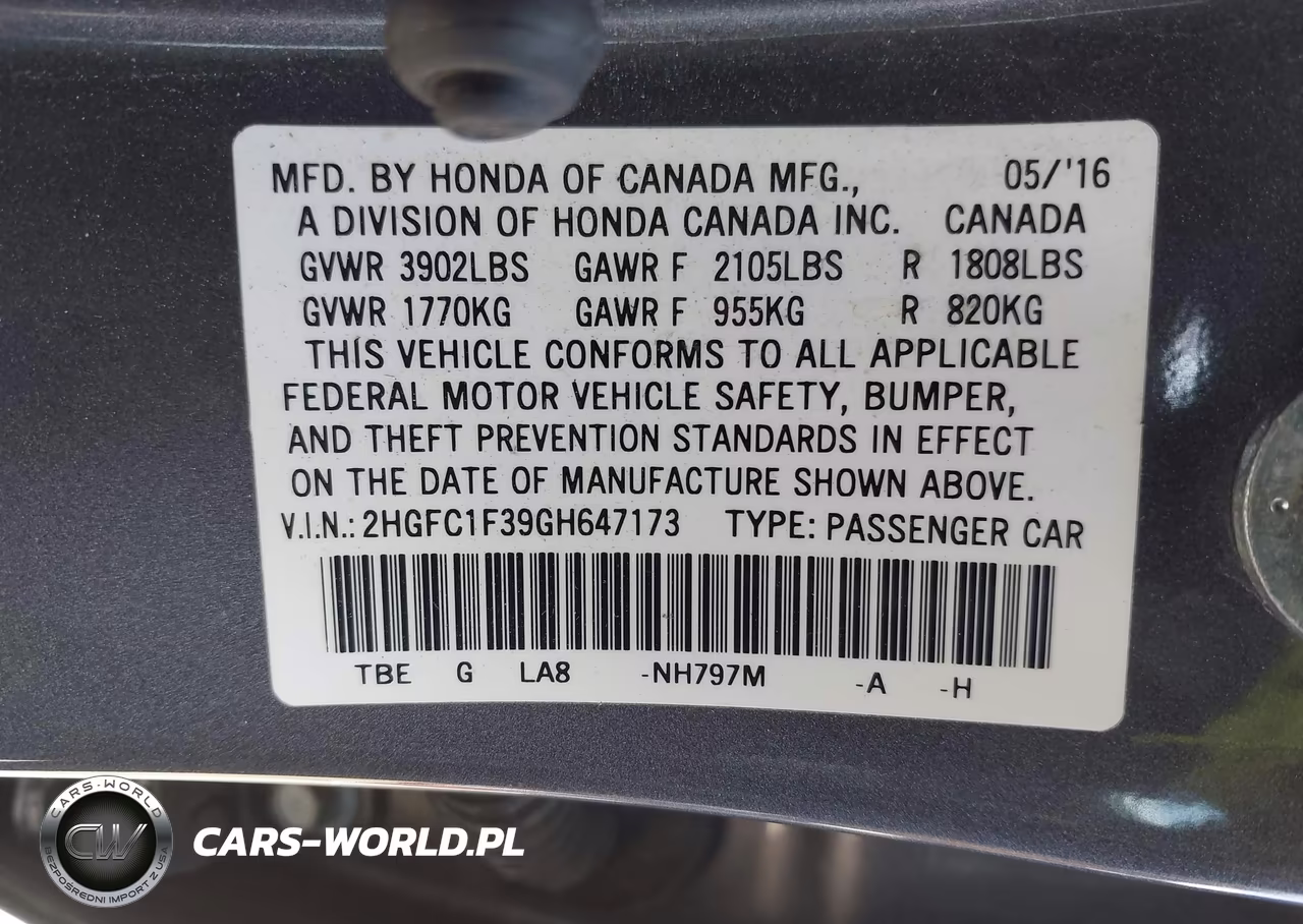 2016 Honda Civic Ex-T VIN:2HGFC1F39GH647173 - 9